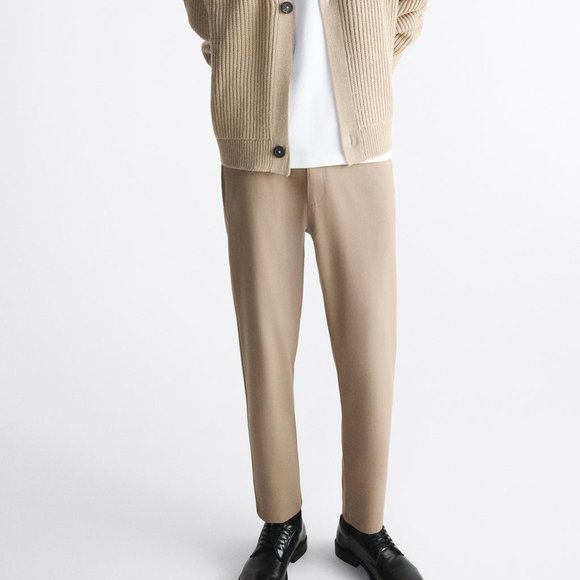 Zara Textured Comfort The Melange Slim Bi-Stretch Pant Trousers - Picture 1 of 10
